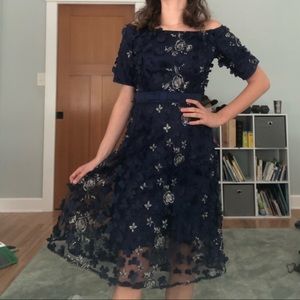 Blue and gold floral dress